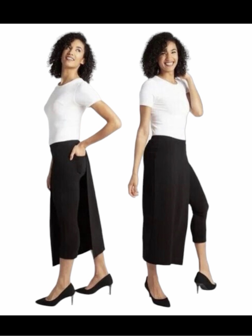 Betabrand Black Sassiest Crop Pants Skort Skirt